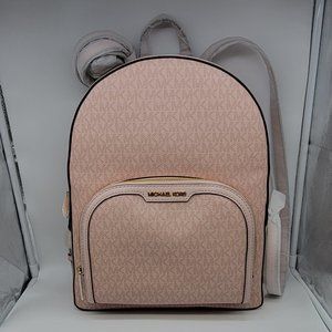 Michael Kors Jaycee Logo Large Zip Pocket Backpack Dark Powder Blush